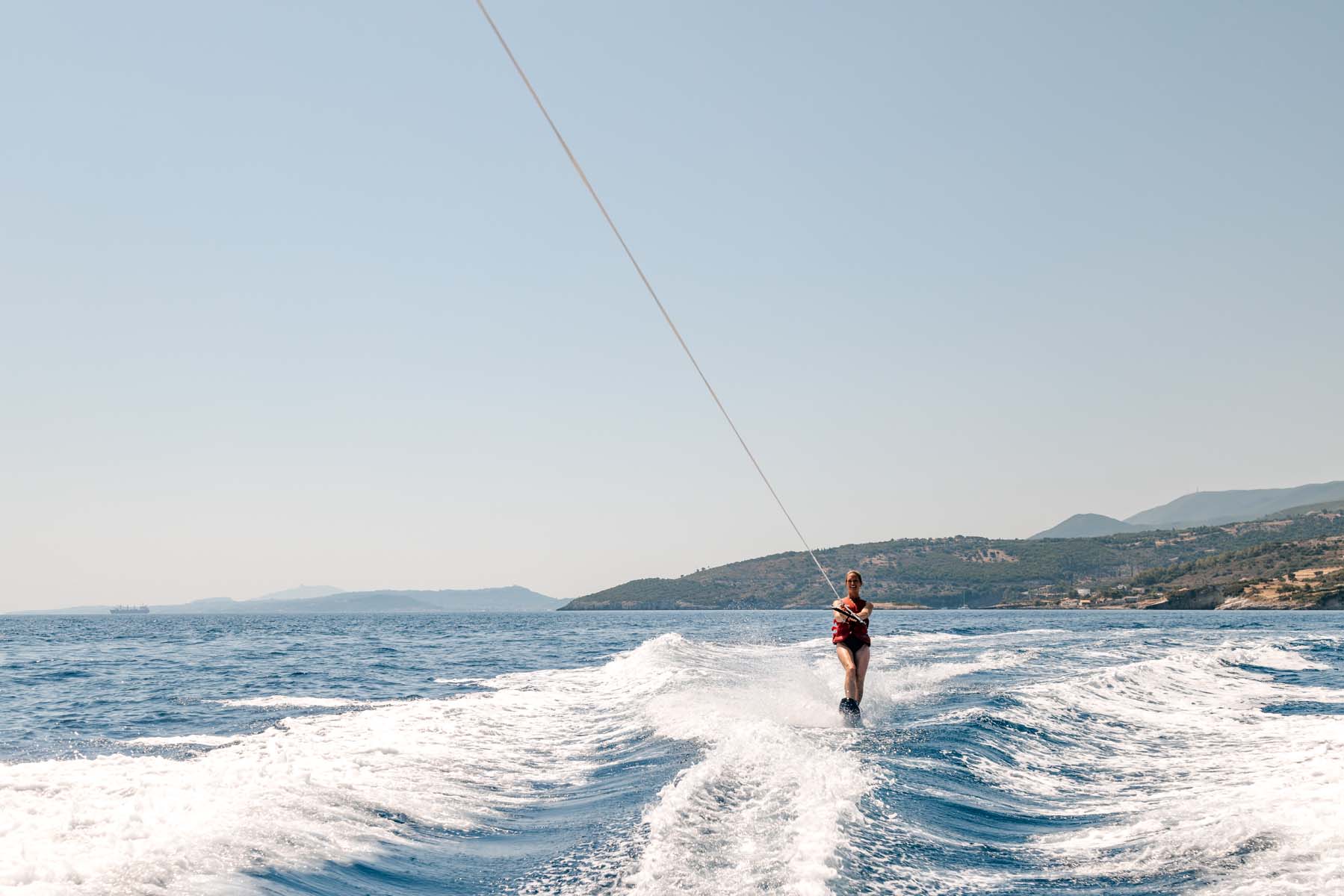 Women waterskiing on the ocean