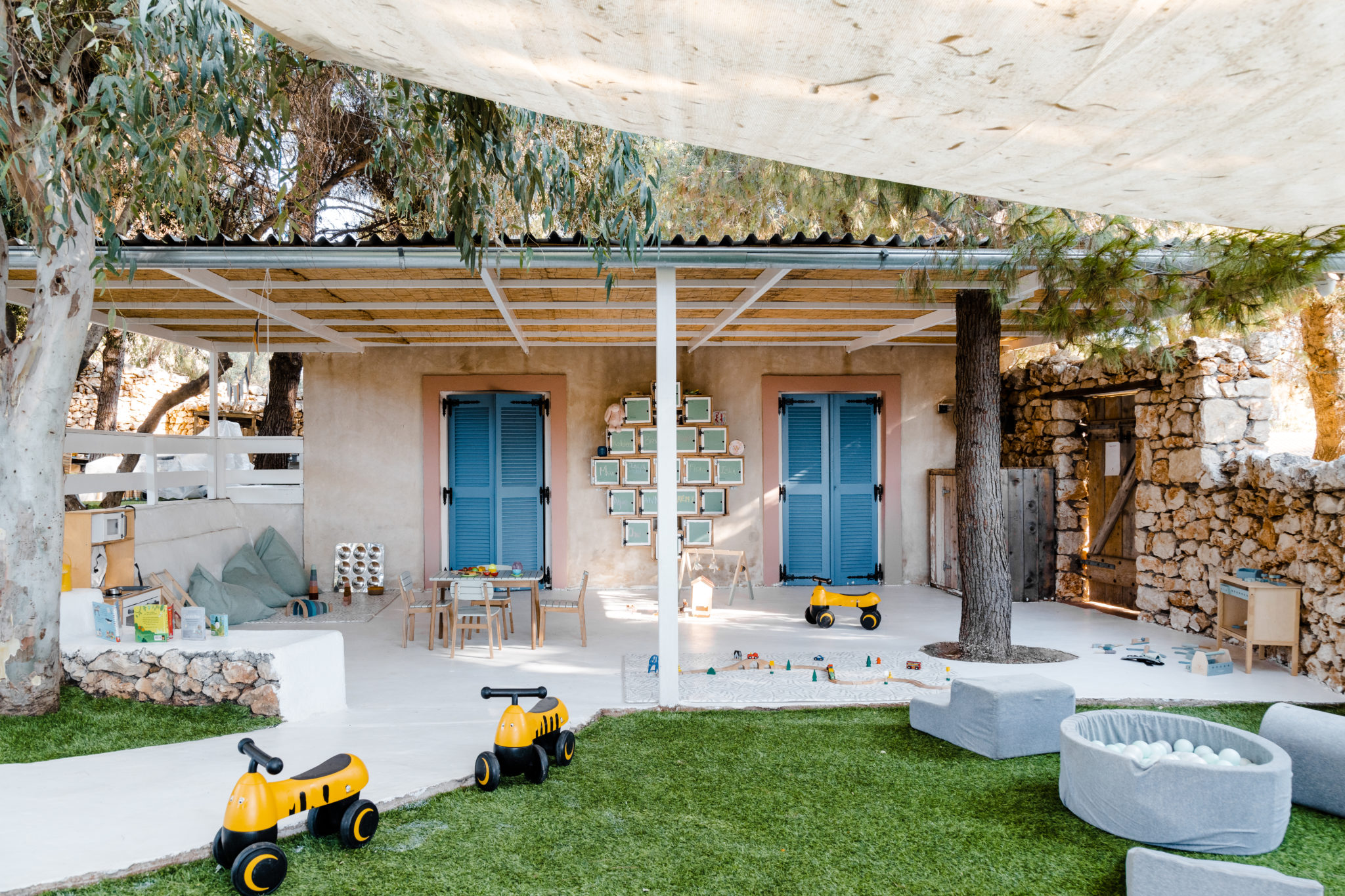 A shaded outdoor creche space